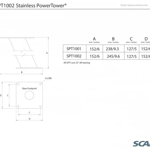 Scanstrut SPT1001 PowerTower Stainless 150mm for 2kw/4kw