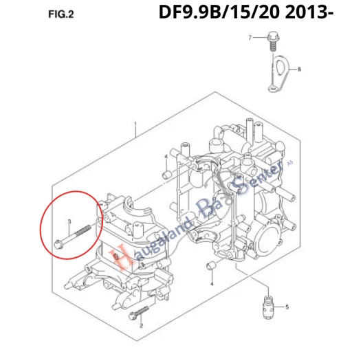 BOLT CYL HEAD (75MM)           Suzuki Marine