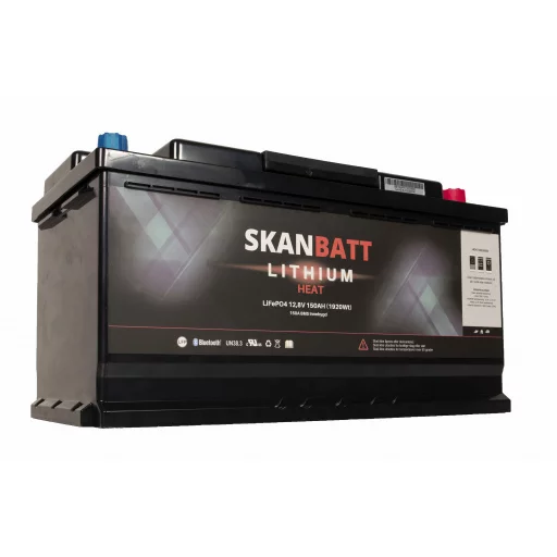SKANBATT Lithium HEAT Batteri 12V 150AH 150A BMS - Bobil - Bluetooth