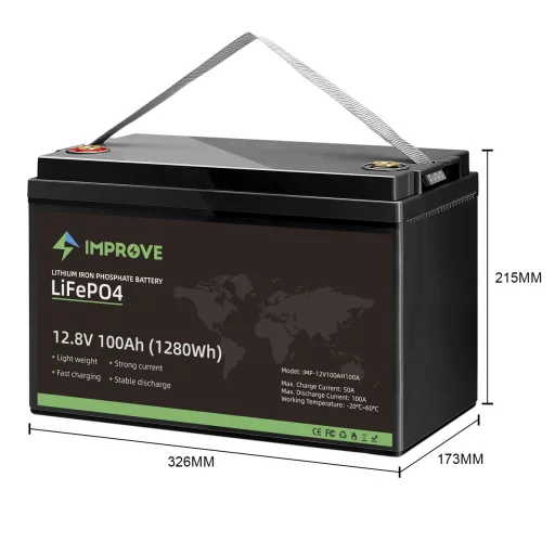 IMPROVE Lithium Batteri 12V 100Ah (LiFePO4) BMS 100A - BLUETOOTH