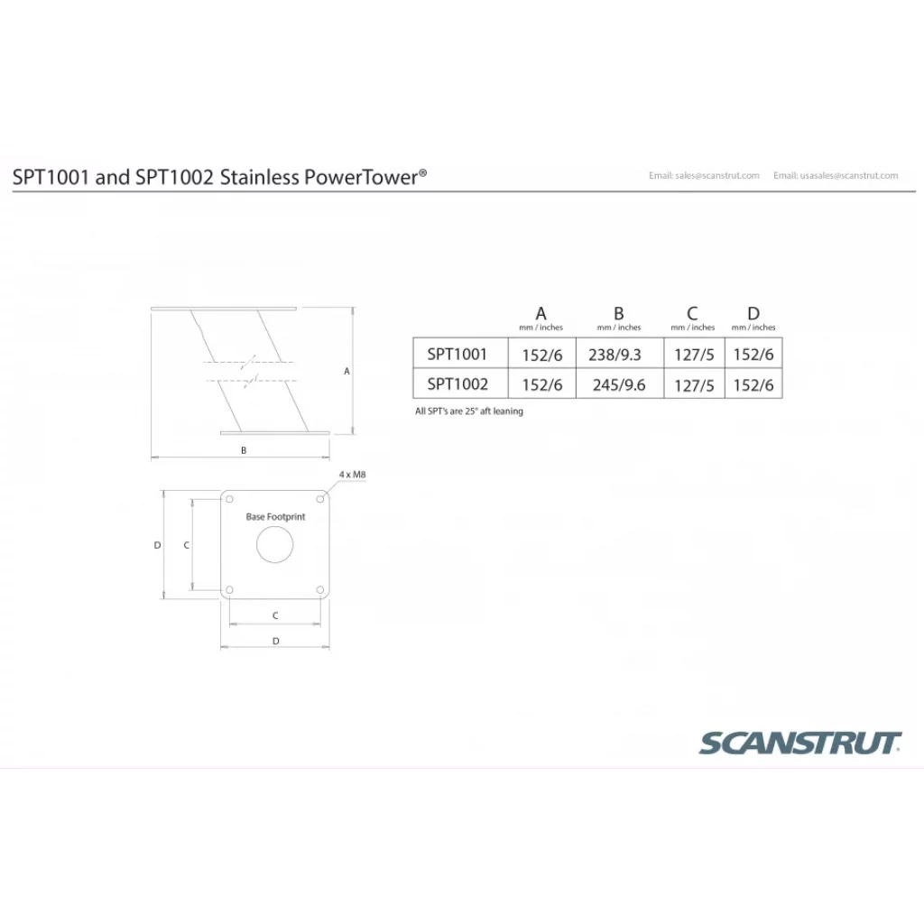 Scanstrut SPT1001 PowerTower Stainless 150mm for 2kw/4kw