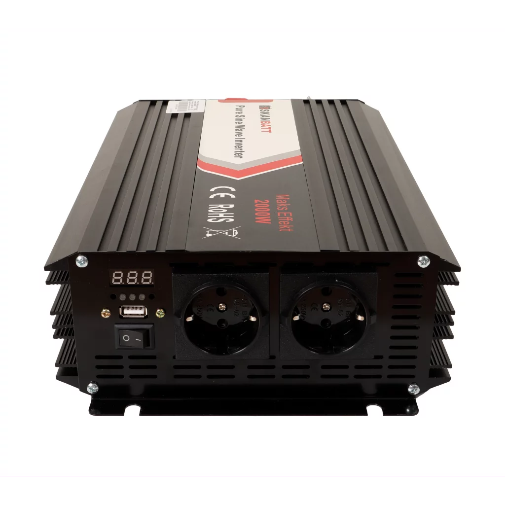 SKANBATT Inverter 12V 2000W  Ren Sinus m/Trådløs Fjernkontroll