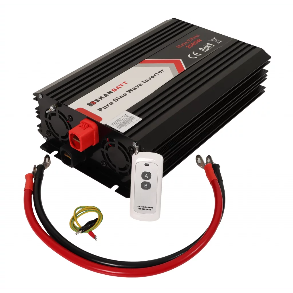 SKANBATT Inverter 12V 2000W  Ren Sinus m/Trådløs Fjernkontroll