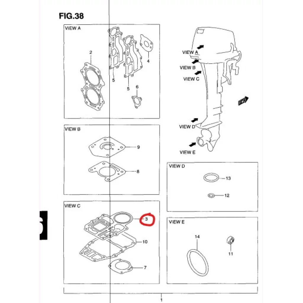 GASKET DT9.9/ DT15 -SUZUKI MARINE
