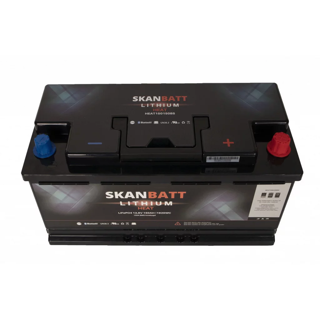 SKANBATT Lithium HEAT Batteri 12V 150AH 150A BMS - Bobil - Bluetooth