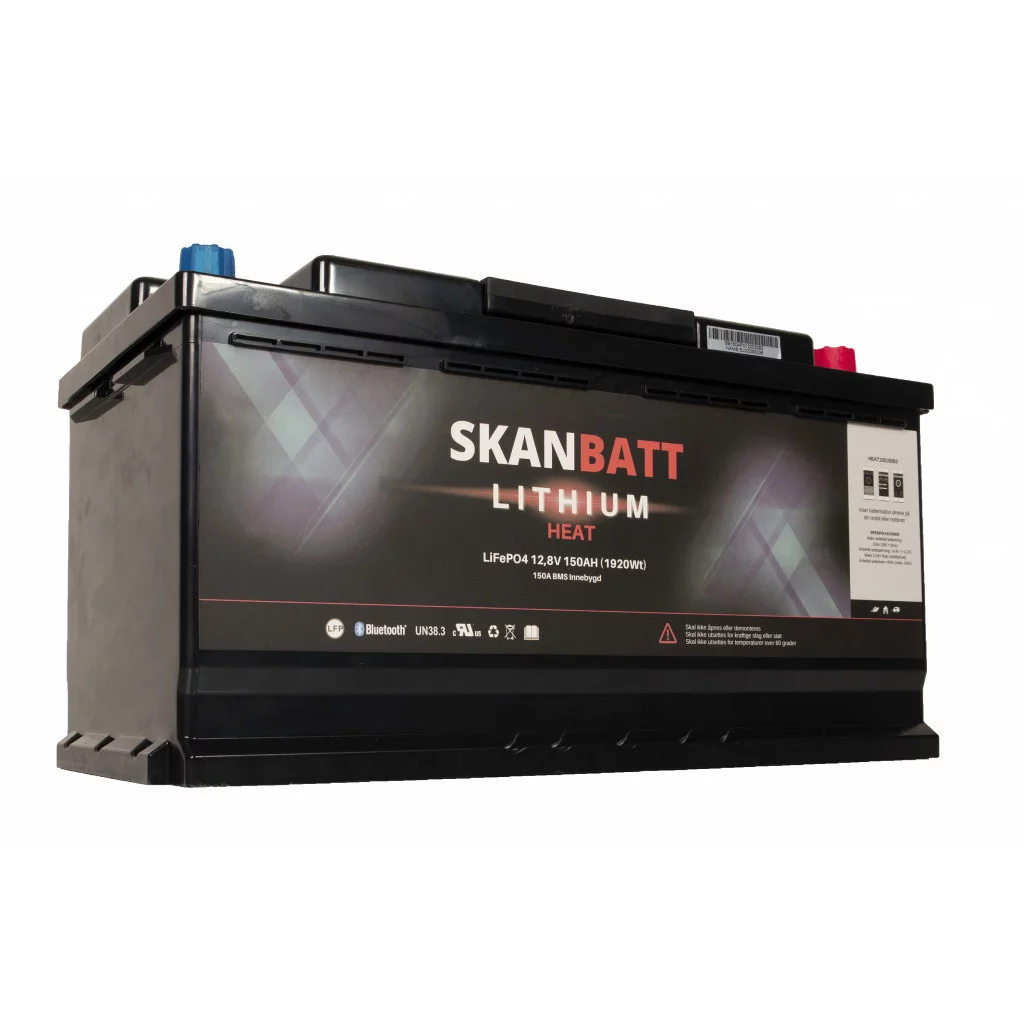 SKANBATT Lithium HEAT Batteri 12V 150AH 150A BMS - Bobil - Bluetooth