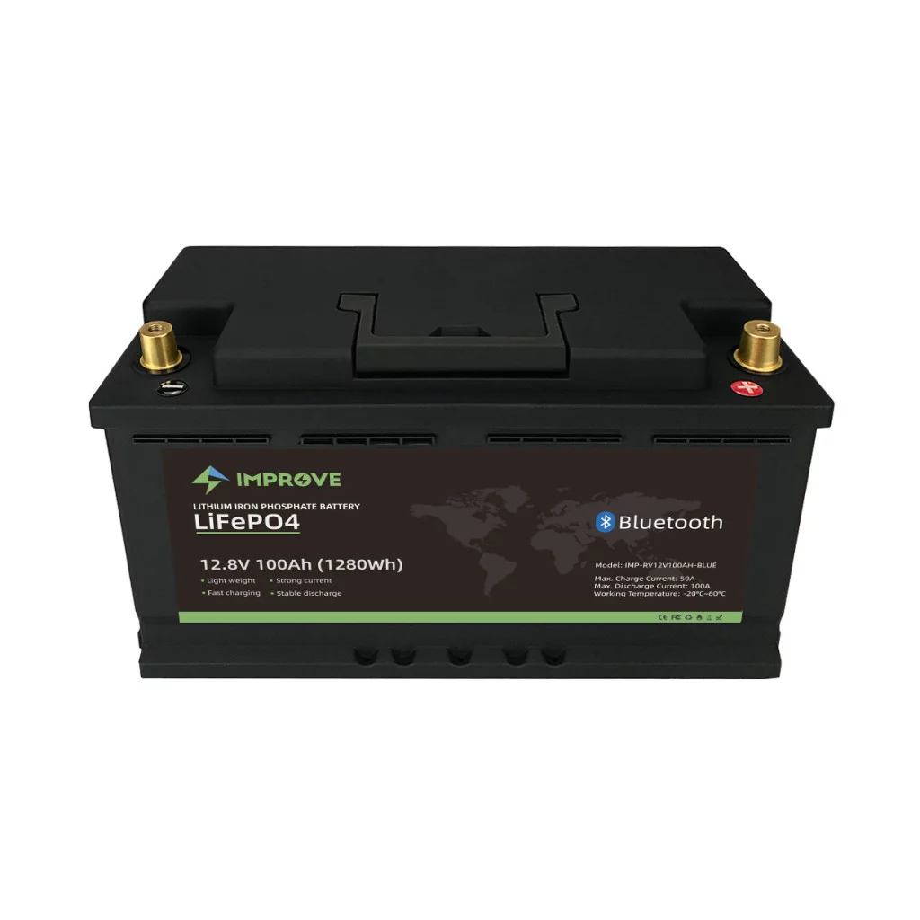 IMPROVE Lithium Batteri 12V 100Ah (LiFePO4) BMS 100A - BLUETOOTH - BOBIL