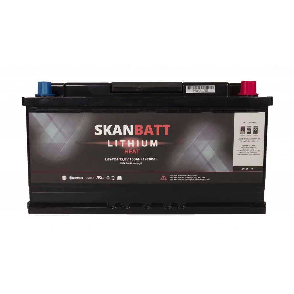 SKANBATT V.2 Lithium HEAT Batteri 12V 150AH 150A BMS - Bobil - Bluetooth